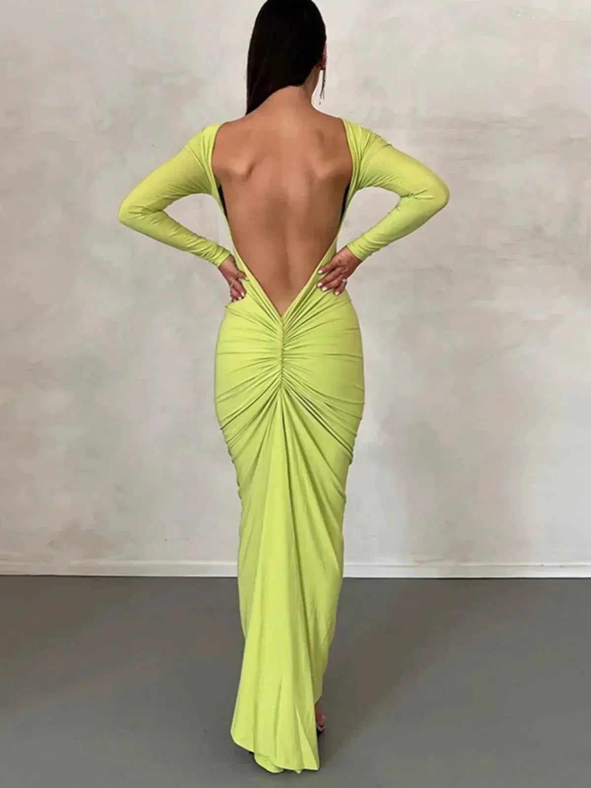 Gyaru Backless Pleated Slim Dress Autumn Fashion Forward