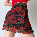 Vintage Rose Print A-line Skirt Retro Floral Elegance