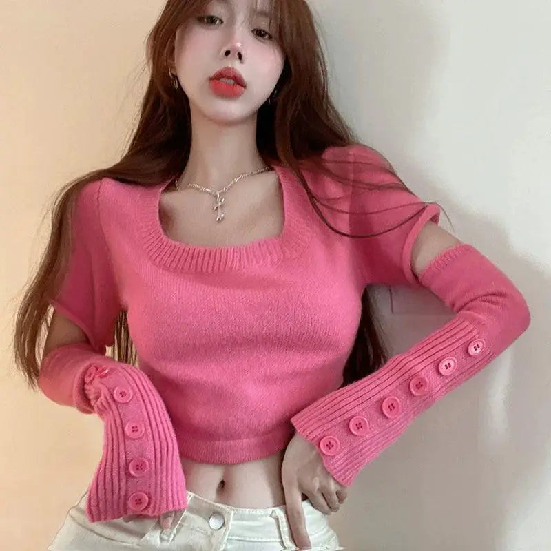 Convertible Sleeves Sweater Korean Chic Versatile Design