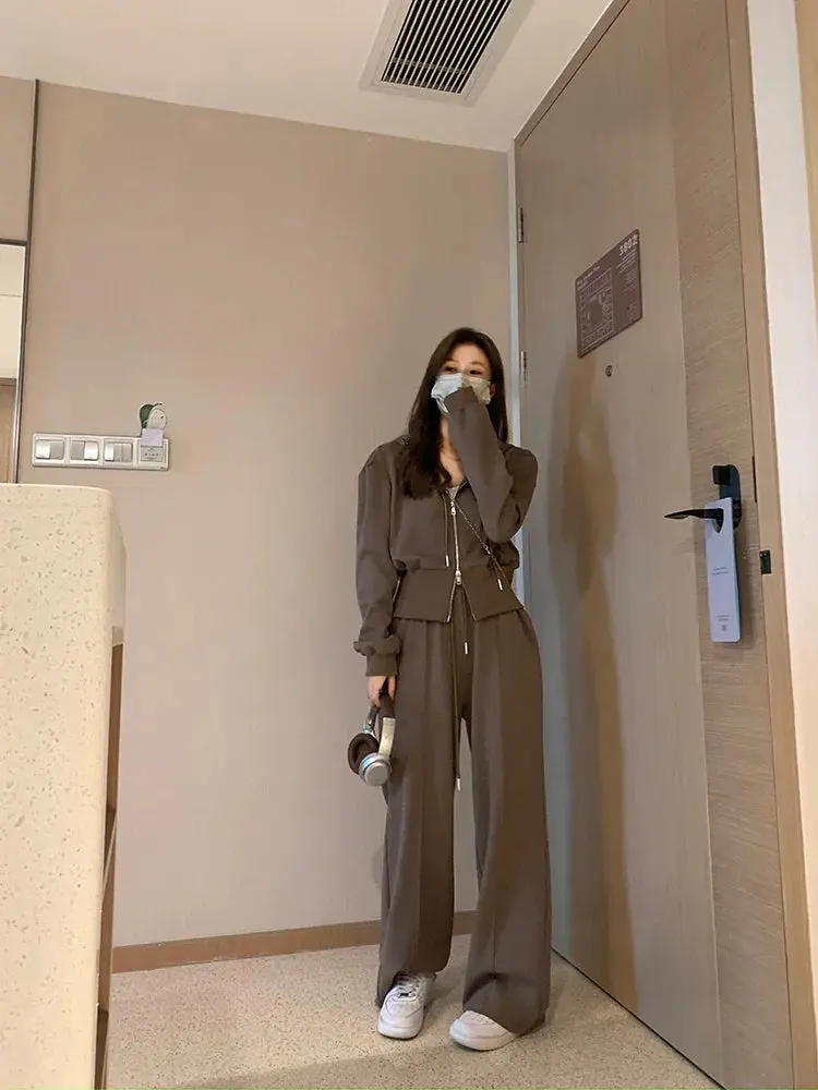 Double Zipper Short Coat Drawstring Hooded Sweater Unisex
