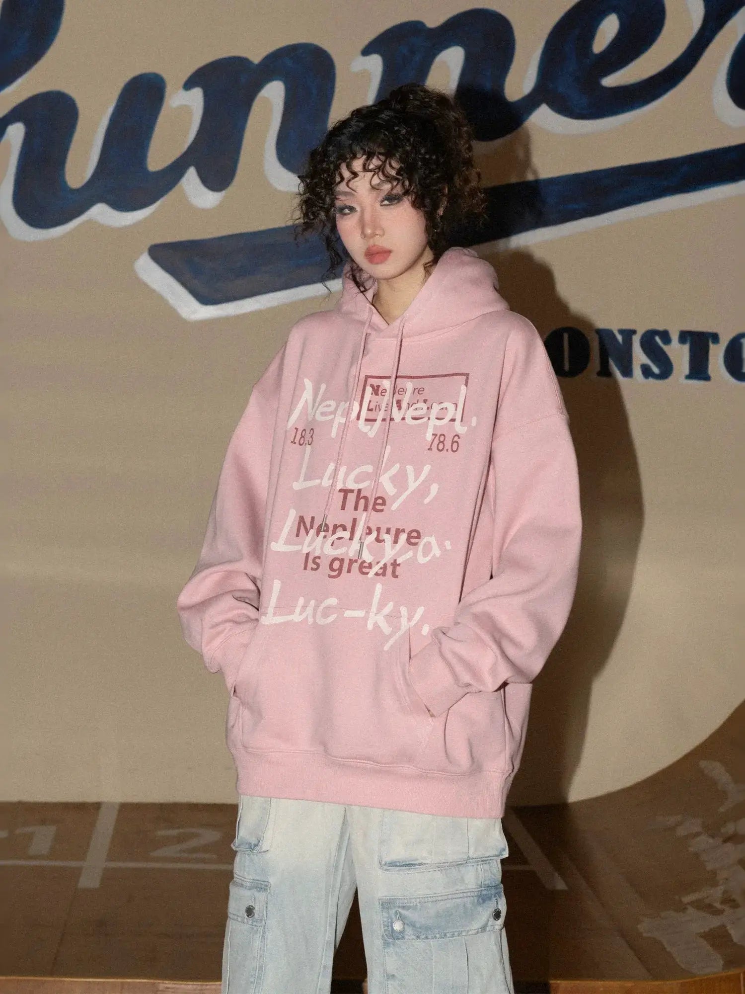 American Style Retro Alphabet Padded Fleece Hooded Sweater