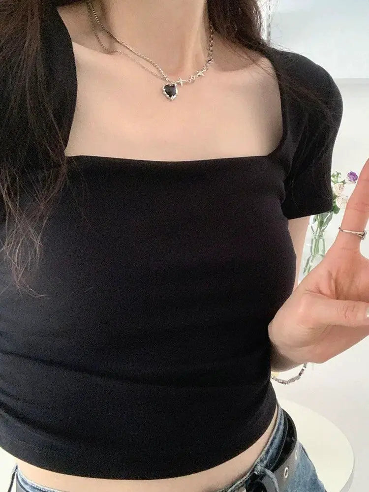 Apricot Square Collar Pleated Top Elegant Korean Style
