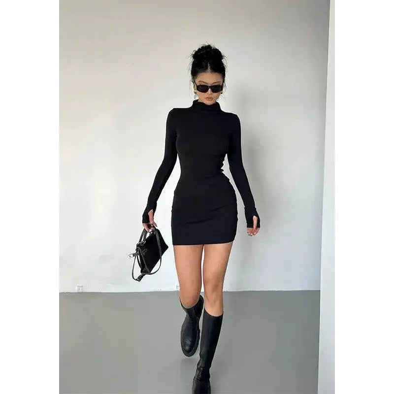 Half Turtleneck Dress Chic Autumn Fashion Statement Style