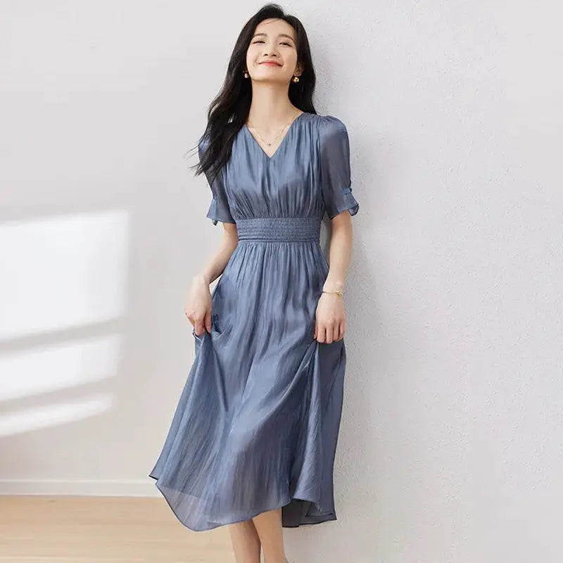 Vintage Retro V Neck A Line Dress For Stylish Women Summer