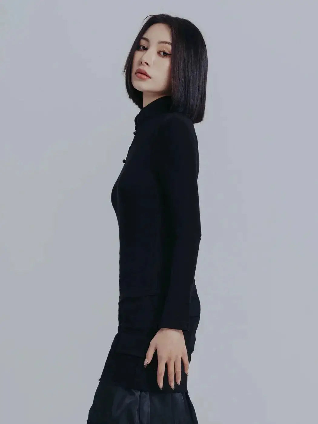 Modern Black Standing Collar Cheongsam Dress Spring Fashion