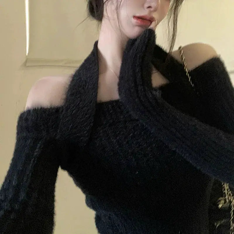 Red Halterneck Sweater Chic Winter Knit For Trendy Youth