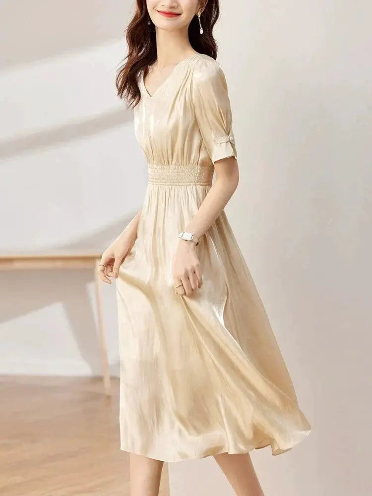 Vintage Retro V Neck A Line Dress For Stylish Women Summer