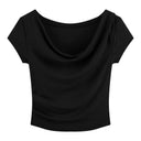 Pure Desire Swing Collar Sexy Slim Stretch Short Sleeve Tee