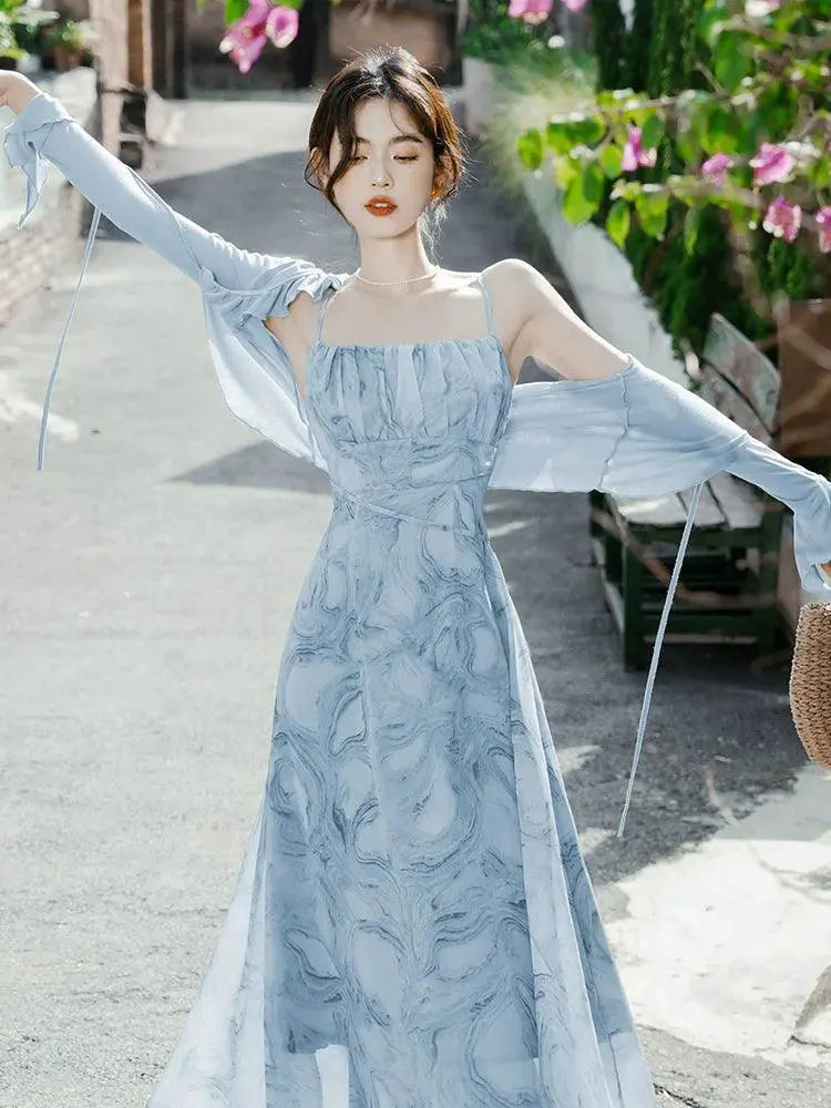 Light Blue Floral Sling Dress Summer Chic Fashion Essentials