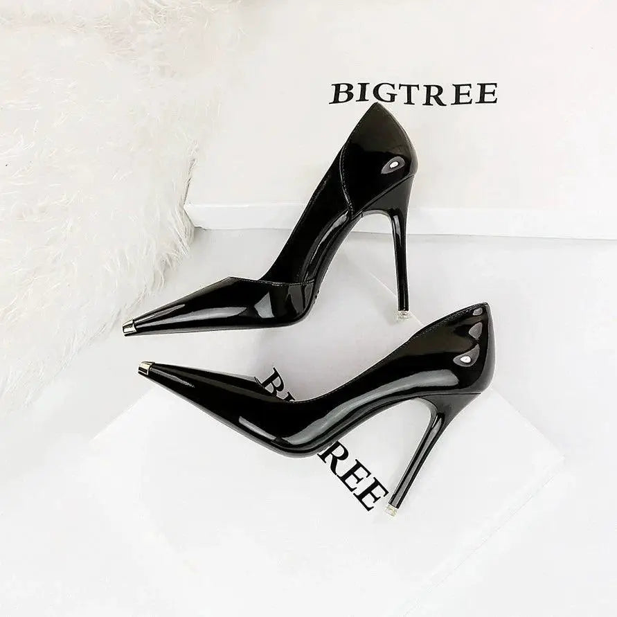 Cut Out High Heels Patent Leather Shoes for Women Chic Style