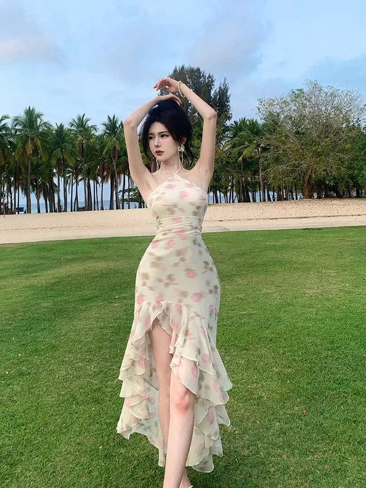 Desire Chiffon Halter Dress Resort Beachwear Chic Elegant