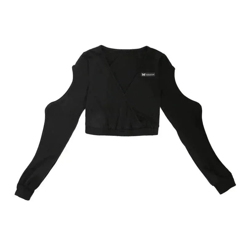 Gagaopt Black V Neck Top With Trendy Cutout Sleeve