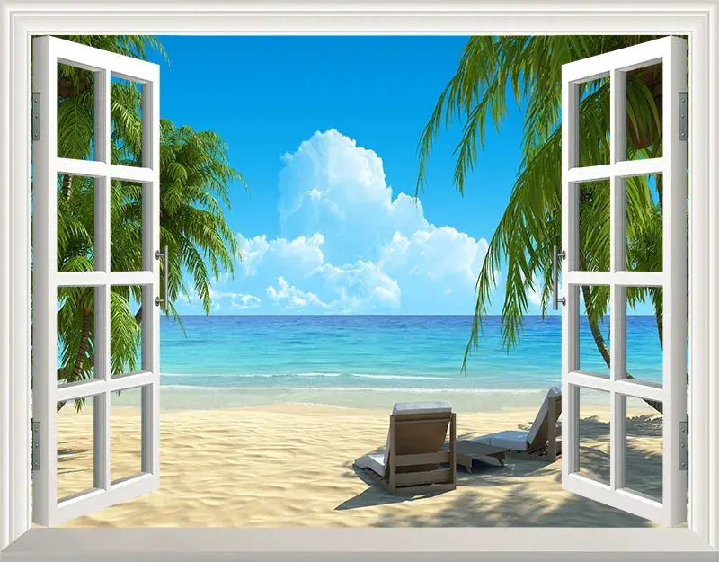 3D Living Room Window Illusion Self Adhesive Wallpaper