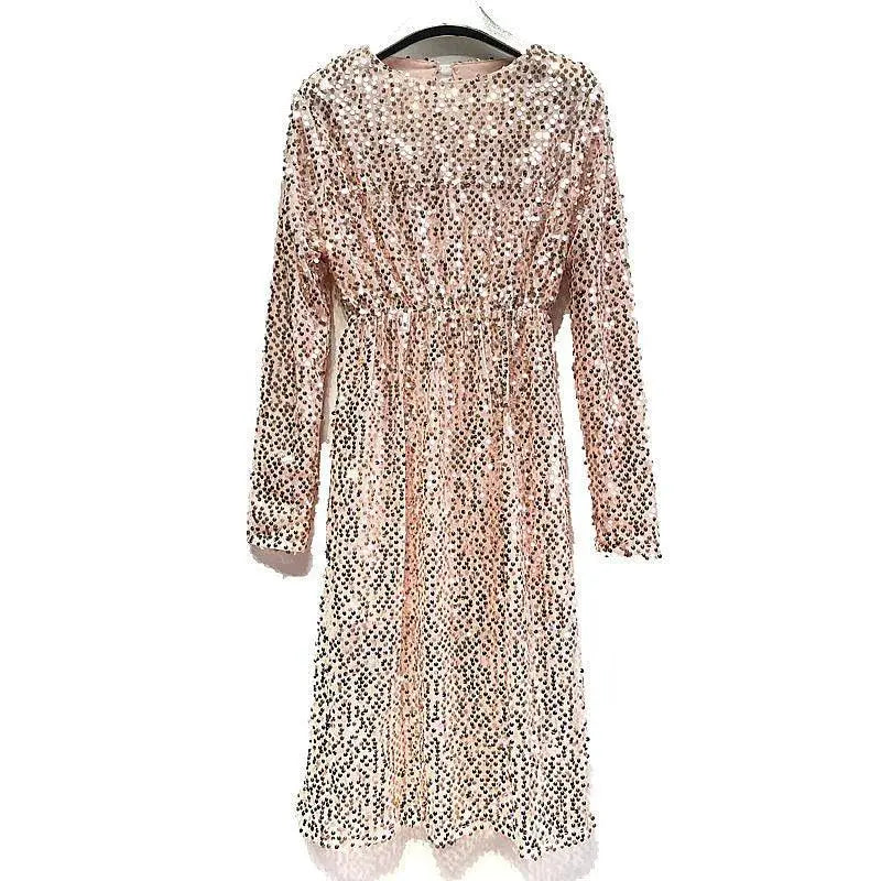Bling Sequin Sparkle High Waist Gown Elegant Evening Dress
