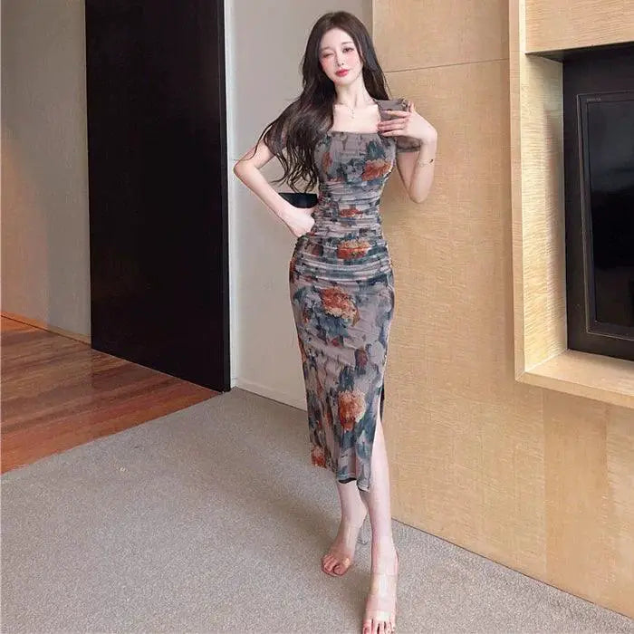 Vintage Mesh Dress Korean Style Icon With Floral Charm