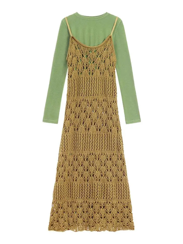 Korean Knitted Bandage Dress Chic Spaghetti Strap Outfit