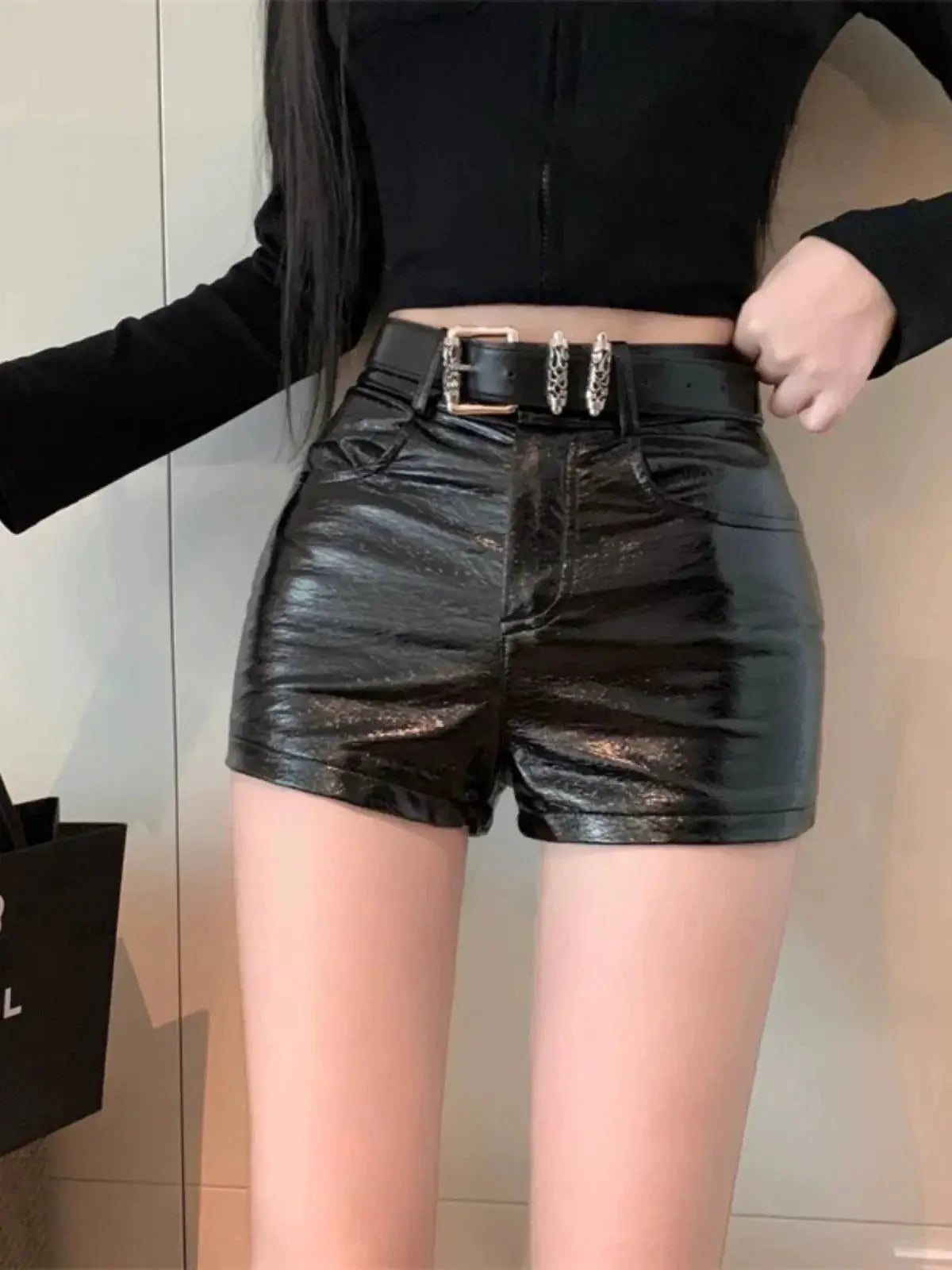 Sexy High Waist Patent Leather Short Shorts Street Style
