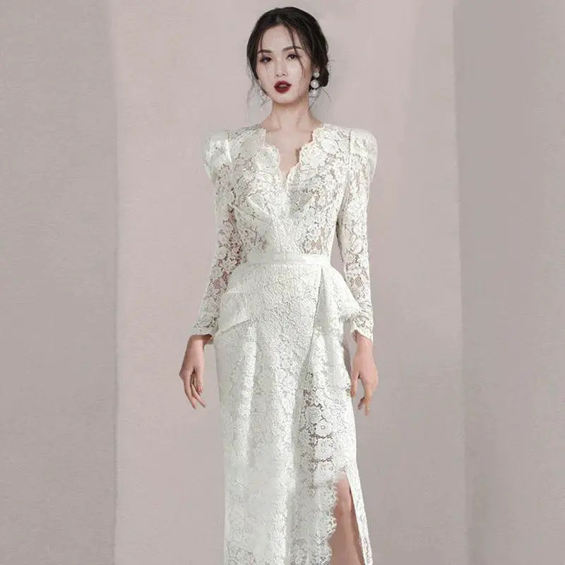 Chic V Neck Lace Dress for Elegant Summer Spring Style