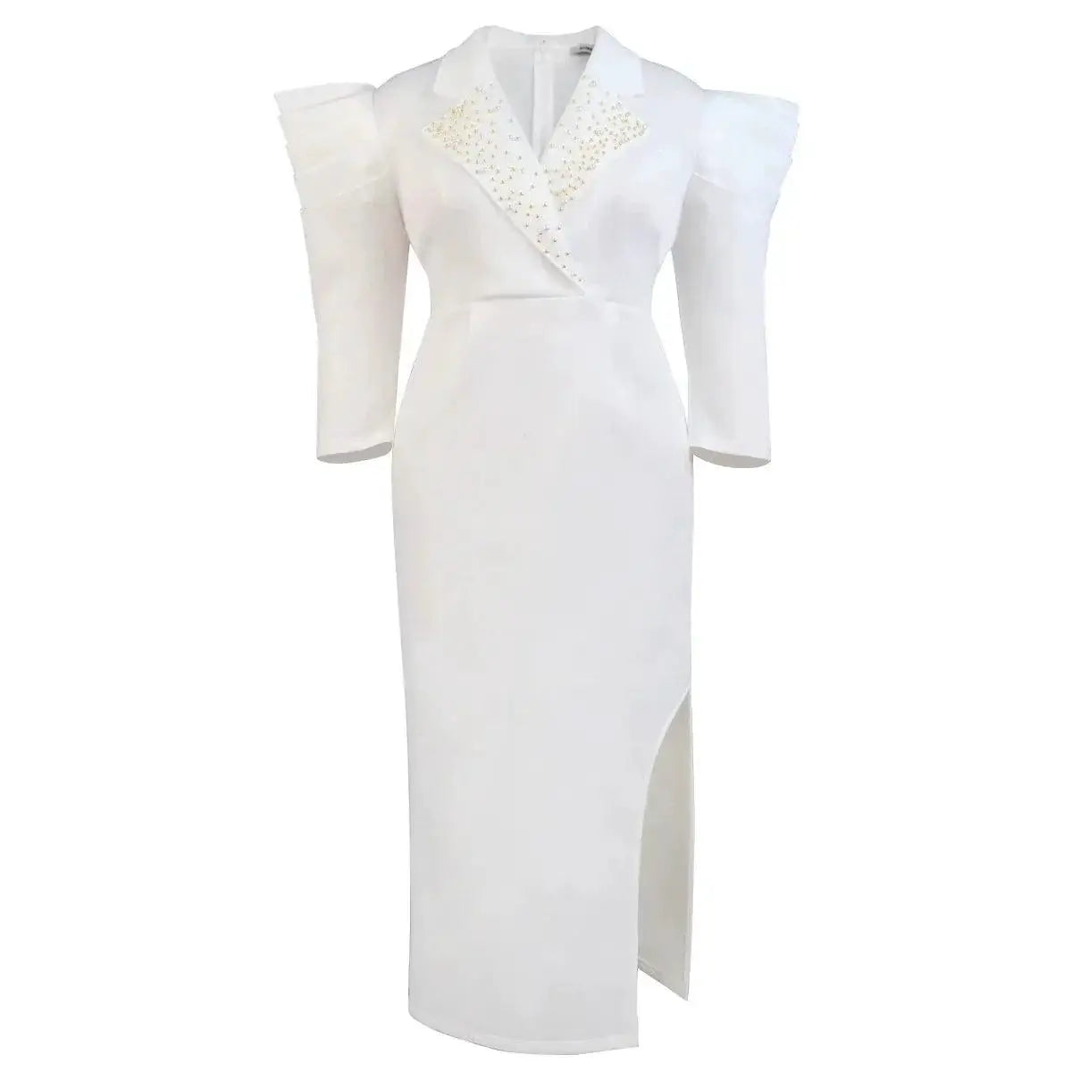 Plus Size Beaded Suit Collar Dress For Elegant Party