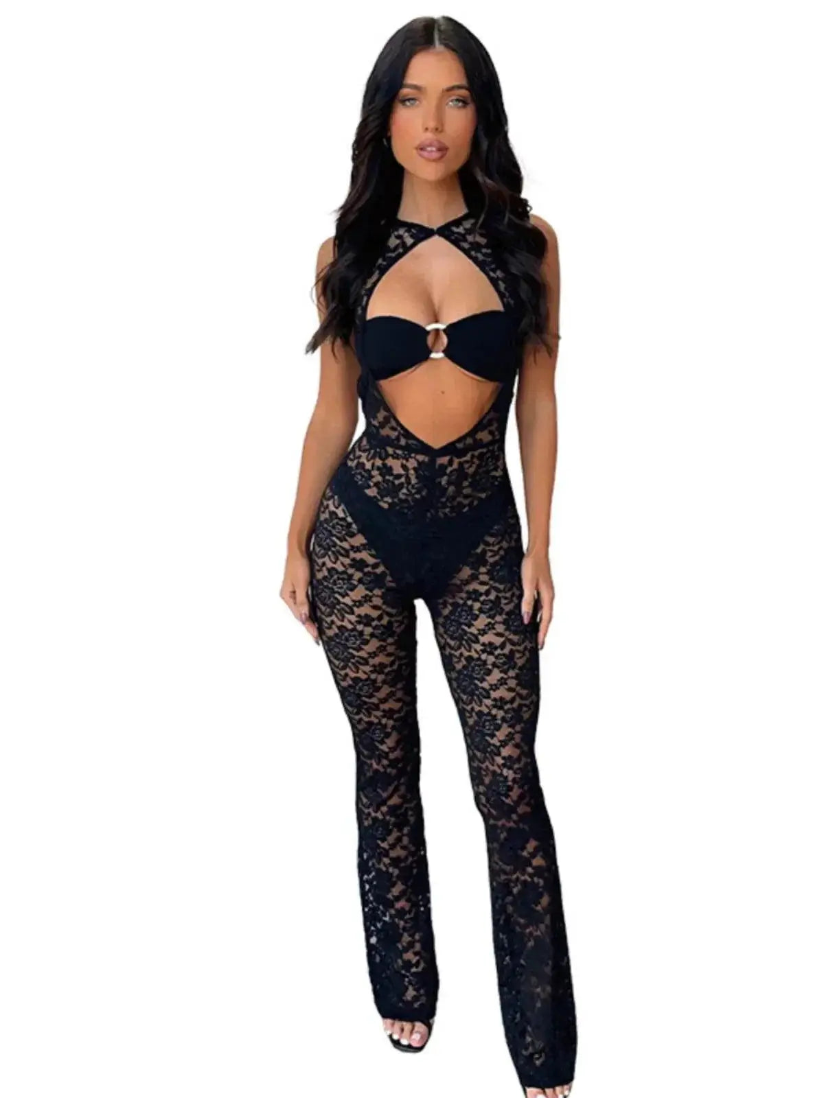 Lace Print Jumpsuit For Women Slim Fit Elegant Style