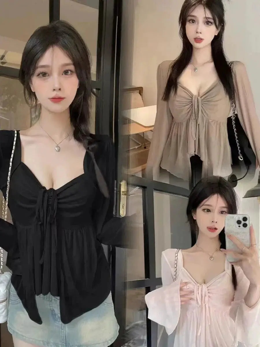 Korean V Neck Slimming Shirt For Chic Autumn Style Now
