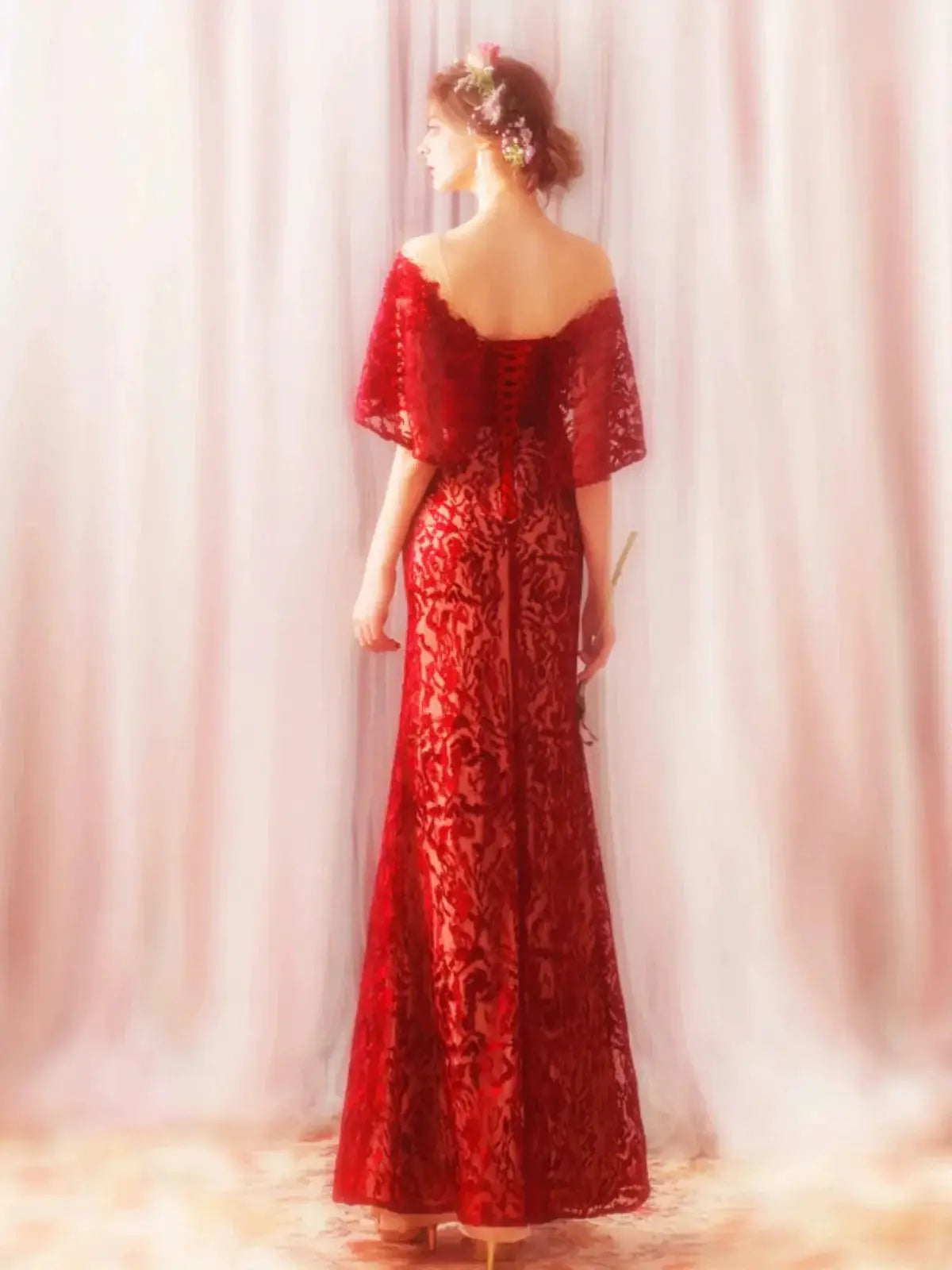 Elegant One Shoulder Fishtail Wedding Gown Embroidered