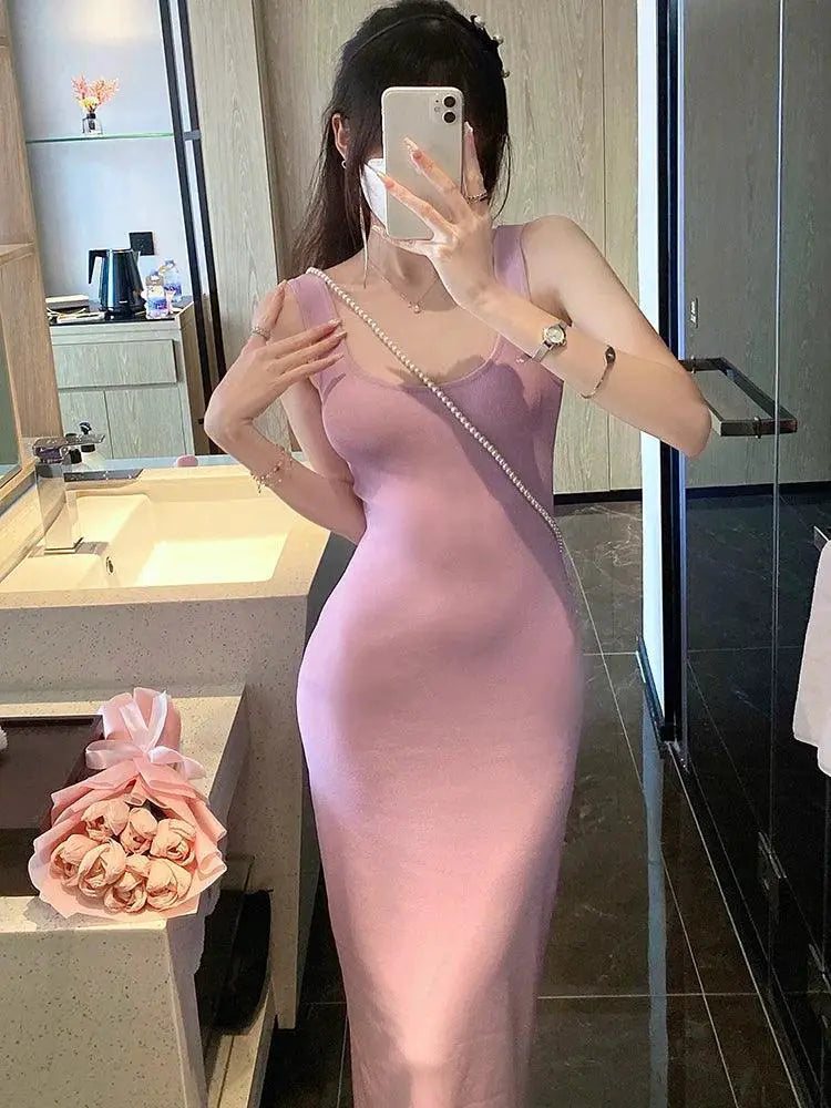 Purple Summer Niche Sling Dress Slim Fit Korean Fashion