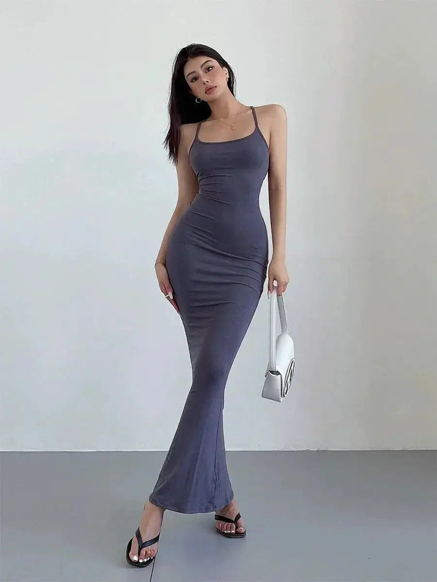 Elegant Lace Up Backless Mermaid Dress Slim Fit Gown