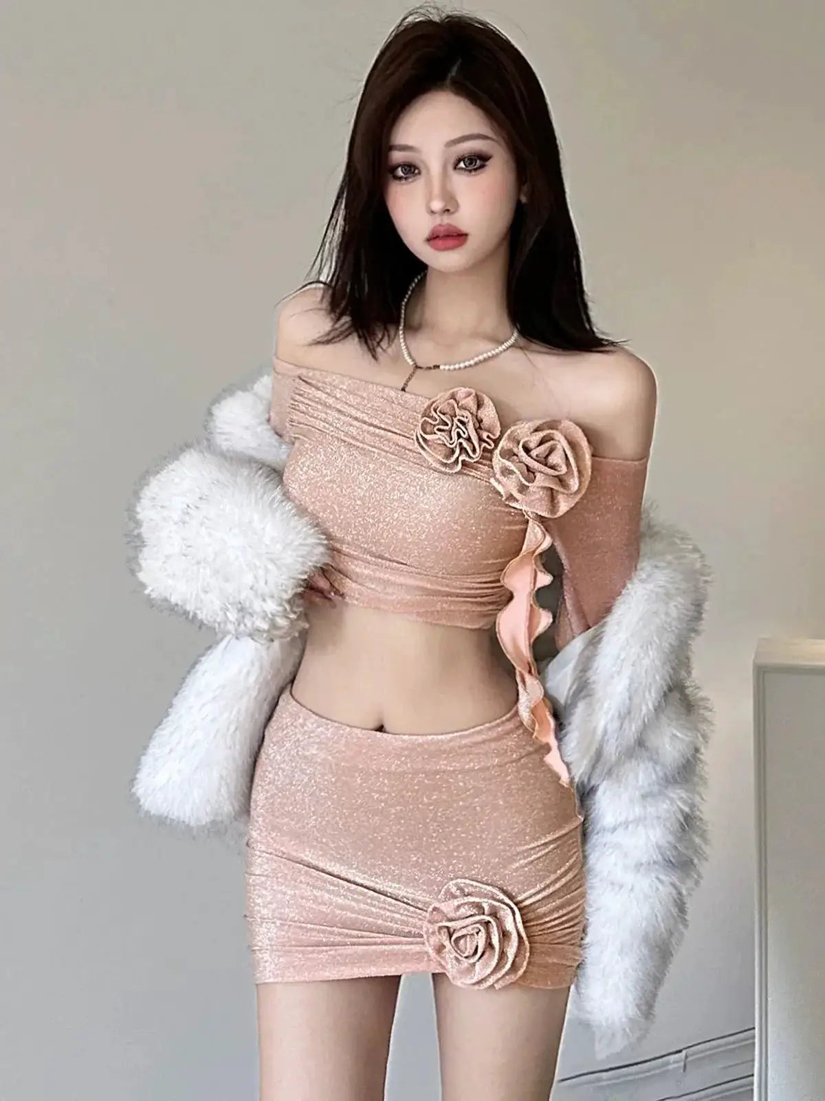 Kliou Flower Off Shoulder T Shirt Elegant Winter Style