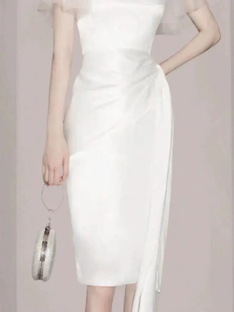 Autumn Elegance Korean Chic Oblique Collar Dress Style