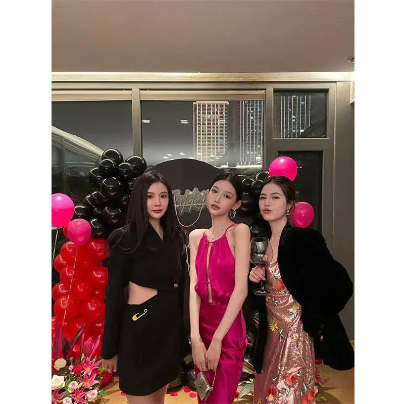 Dragon Fruit Halter Dress Elegant Sleeveless Partywear