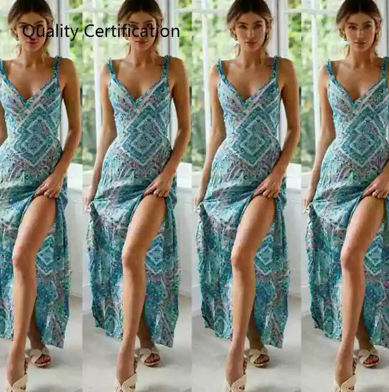 Elegant Floral Maxi Dress Sophisticated V Neck Sundress