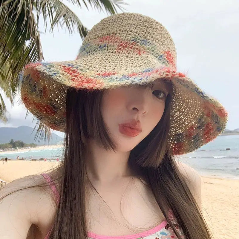 Color Woven Hollowed Womens Summer Seaside Straw Hat