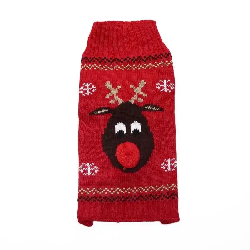 Christmas Dog Sweater Red Nose Deer Pet Clothes For Dogs