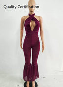 Nightclub Sparkly Backless Flared Catsuit Elegant Fashion