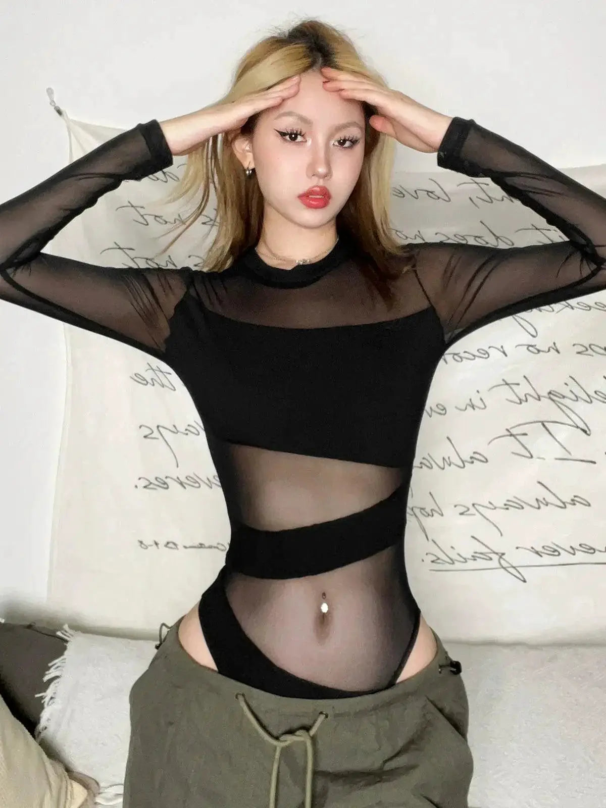 Autumn Street Style Mesh Bodysuit Effortless Glamour Fit