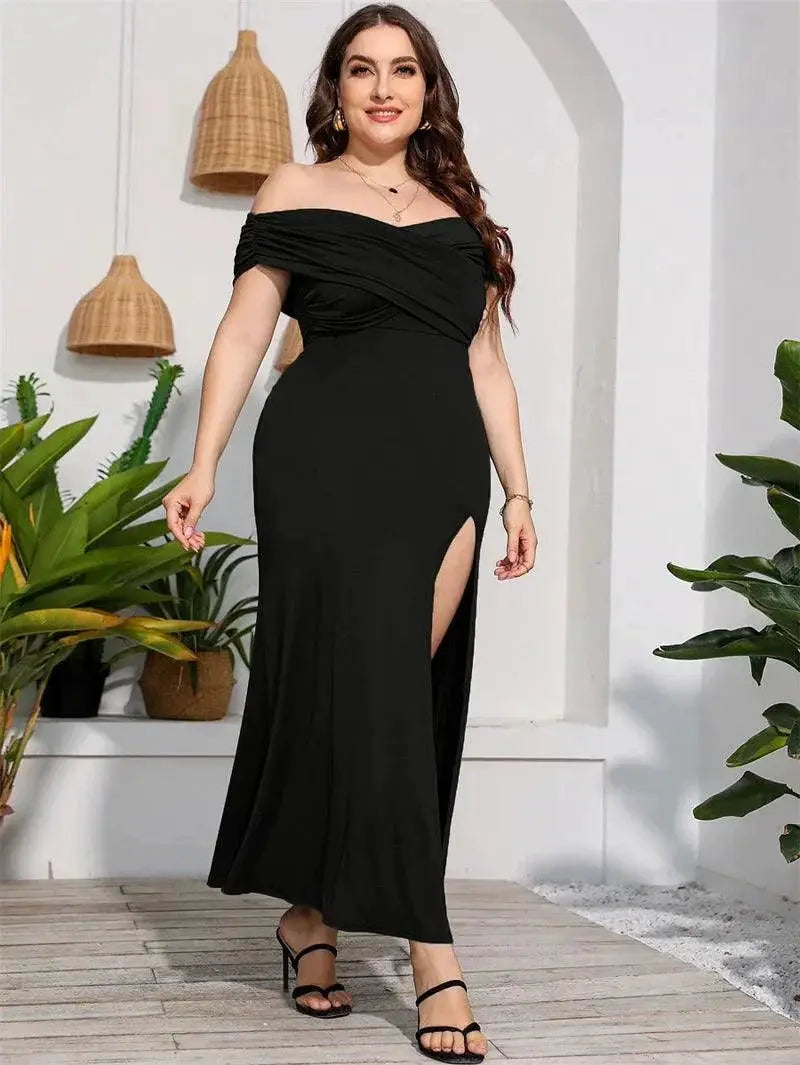Plus Size V Collar High Waist Dress Chic Elegant Summer