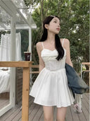 Breathable White Sling Dress for Spring