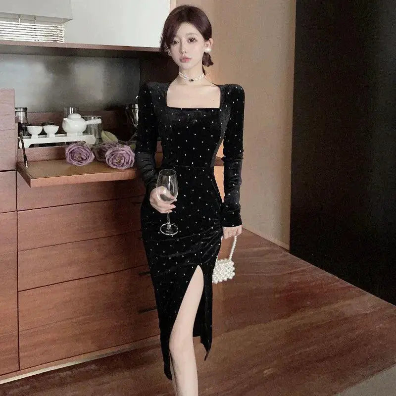 Bronzing Velvet Banquet Dress Luxurious Winter Evening Gown
