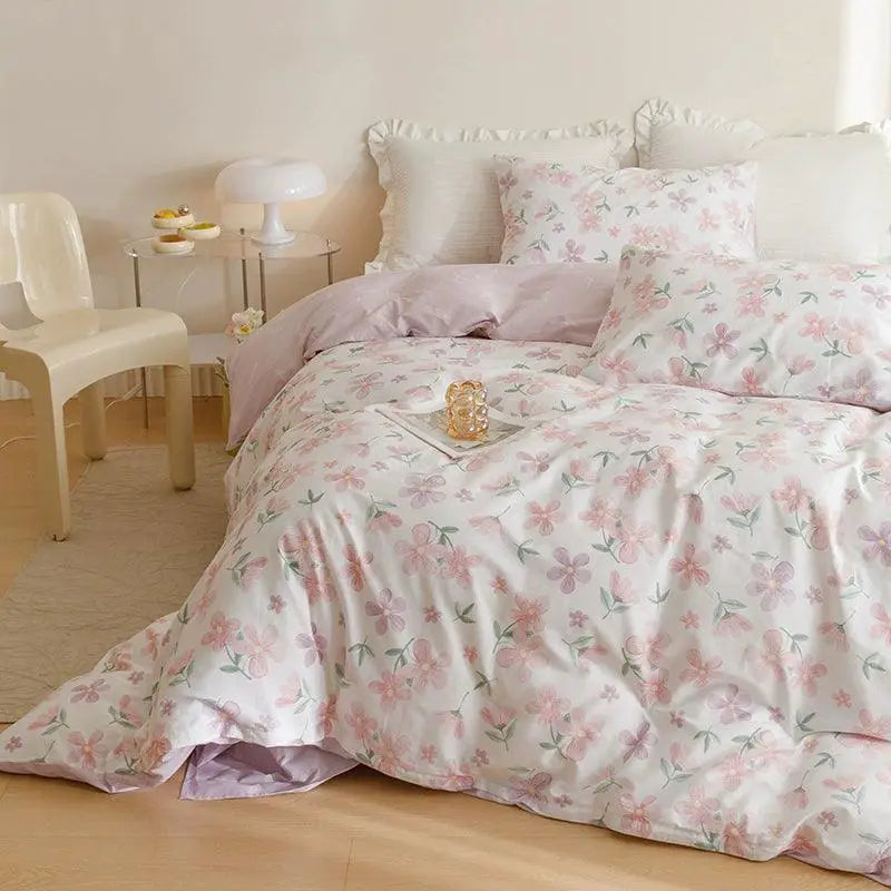 Young Adult Heart Little Flower Cotton Bed Sheets Set