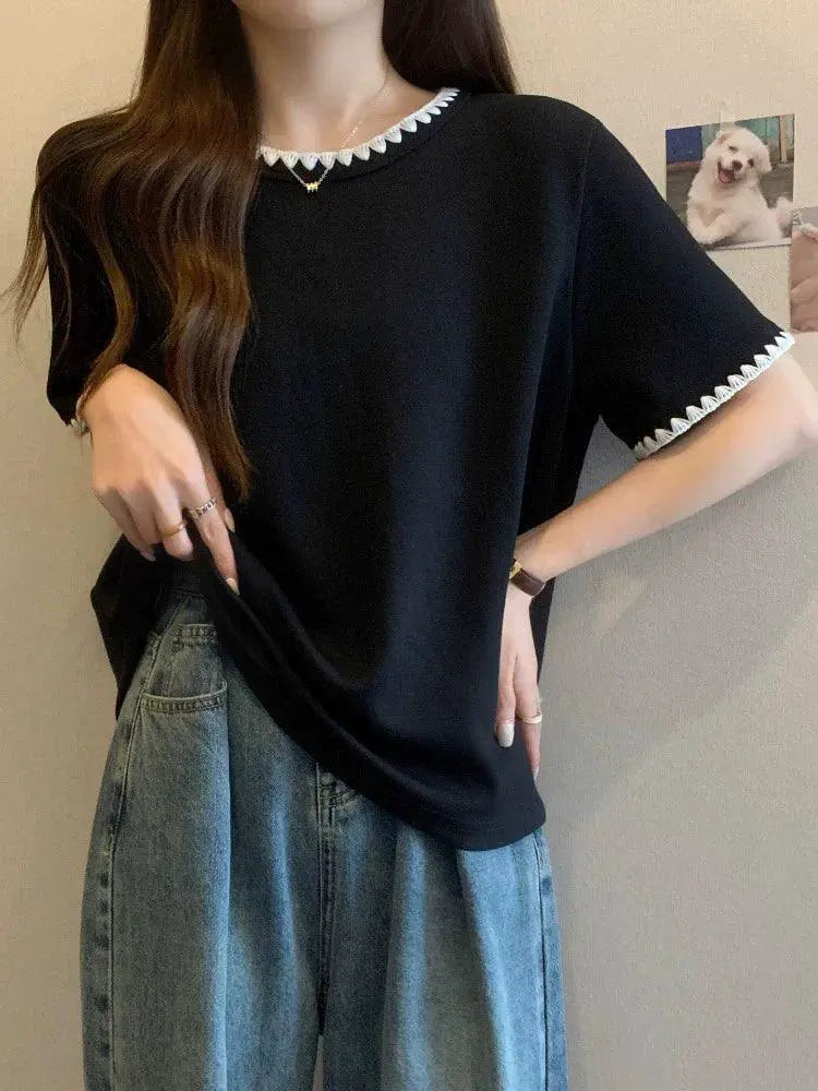 Contrast Color Shoulder Tee Chic Summer Style Eye Catching