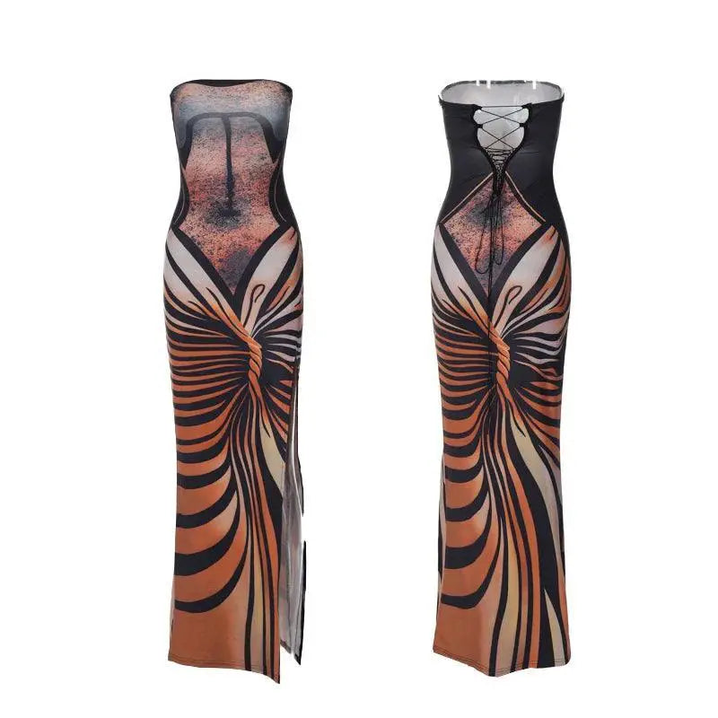 KKX Tube Top Dress Street Style With High Slit Trend