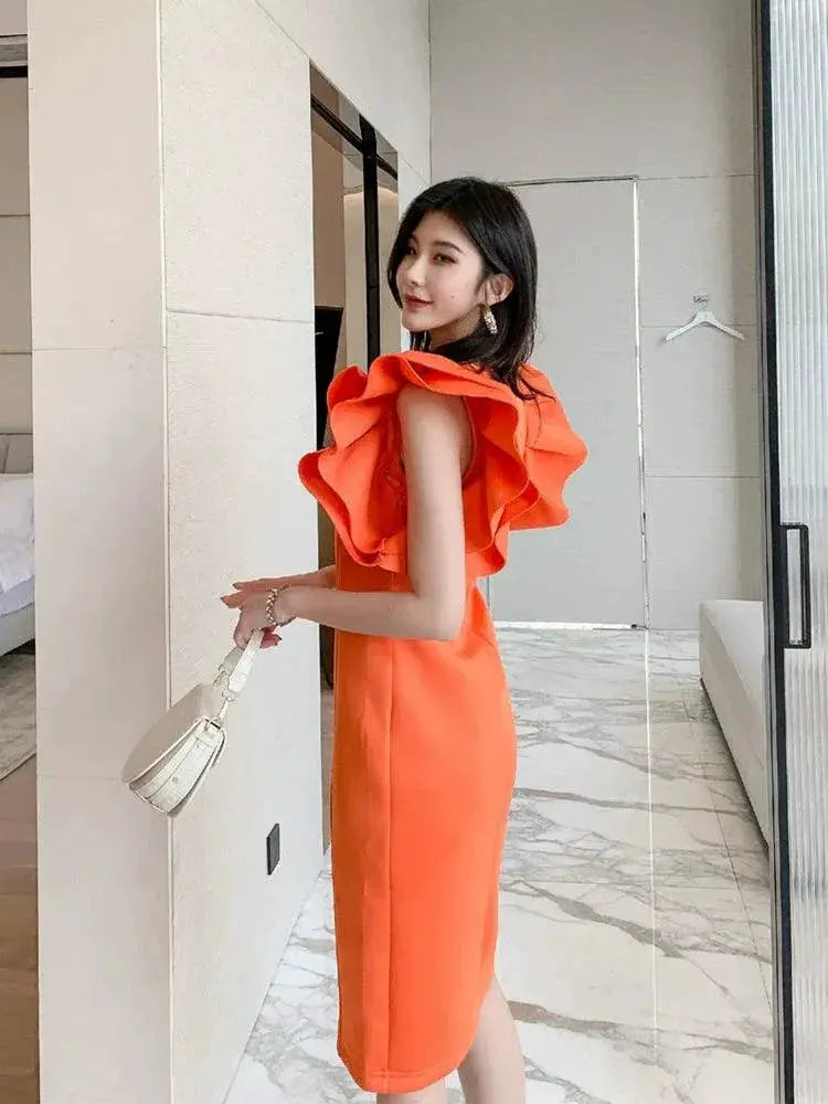 Dollytang Slim Fit Host Dress Elegant Retro Style Sleeves