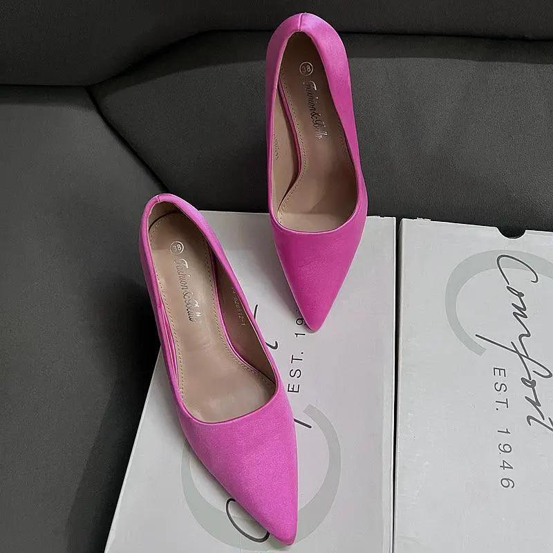 Satin Chunky Heel High Heels for Women Chic Fashion Shoes