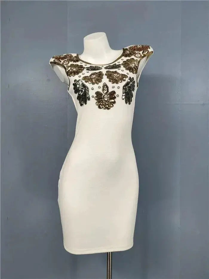 Li Jia Sequin Embroidered Cocktail Dress Elegant Mini Bag