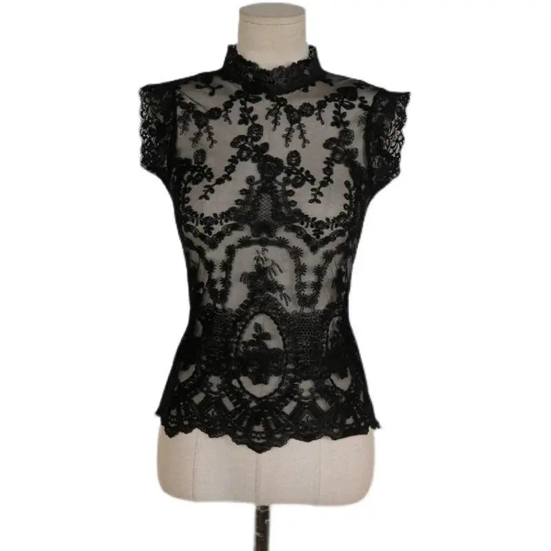 Black Lace Mesh Shirt For Women Summer Fashion Elegance