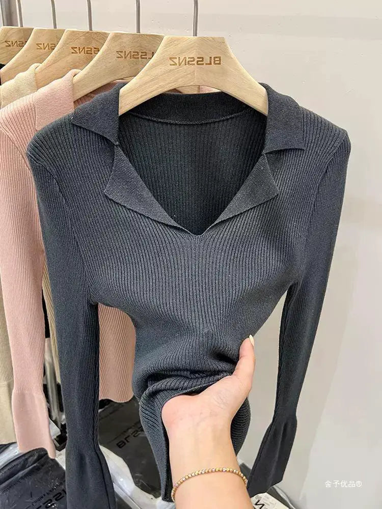 Japanese Style Cotton Long Sleeve Slim Fit Sweater