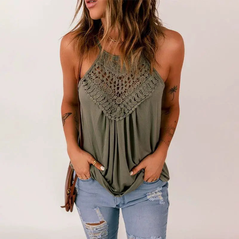 Pure Color Casual Sling Lace Top Vest For Women Everyday