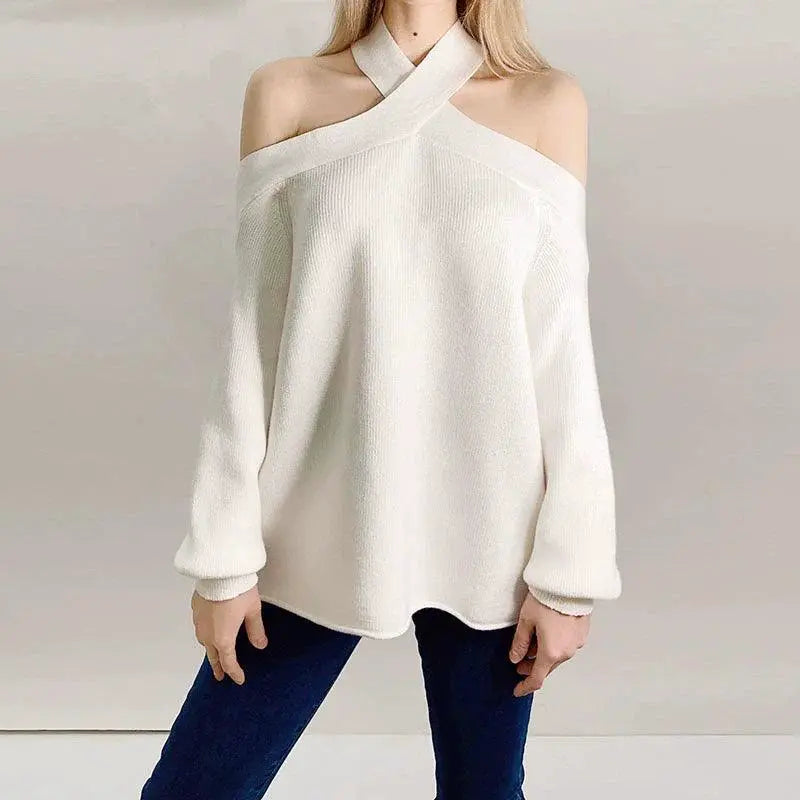 Cross Collar Lantern Sweater Chic Streetwear Classic Style
