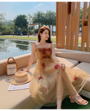 Chic Retro Mesh Beach Dress with Princess Collar Summer Elegance